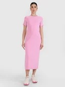 Sukienki - 4F Sukienka midi z prążkowanej dzianiny damska - różowa M - miniaturka - grafika 1