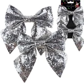 Bombki - OGROMNE KOKARDKI x2 SREBRNE KOKARDY BROKATOWE DEKORACYJNE CHOINKOWE CHOINKĘ - miniaturka - grafika 1
