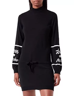 Sukienki - Love Moschino Damska sukienka turtleneck Blended Wool Dress, czarny, 38 - grafika 1