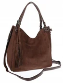 Torebki damskie - Torebka damska shopper worek zamszowa modna lekka torba S3999 Czekoladowa - miniaturka - grafika 1