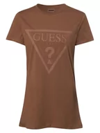 Koszulki i topy damskie - GUESS - T-shirt damski, brązowy - miniaturka - grafika 1