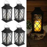 Świece - LUMILED 4x Zestaw Latarni Solarnych Zewnętrzne Latarnie Solarne Zewnętrzne Szklane Latarnie LED Latarnia Solarna Efekt płomienia Świeca Latarnia IP44 Vintage czarna Wisząca Dekoracyjna Lampa Zewnętrzna Lampa Ogrodowa - miniaturka - grafika 1