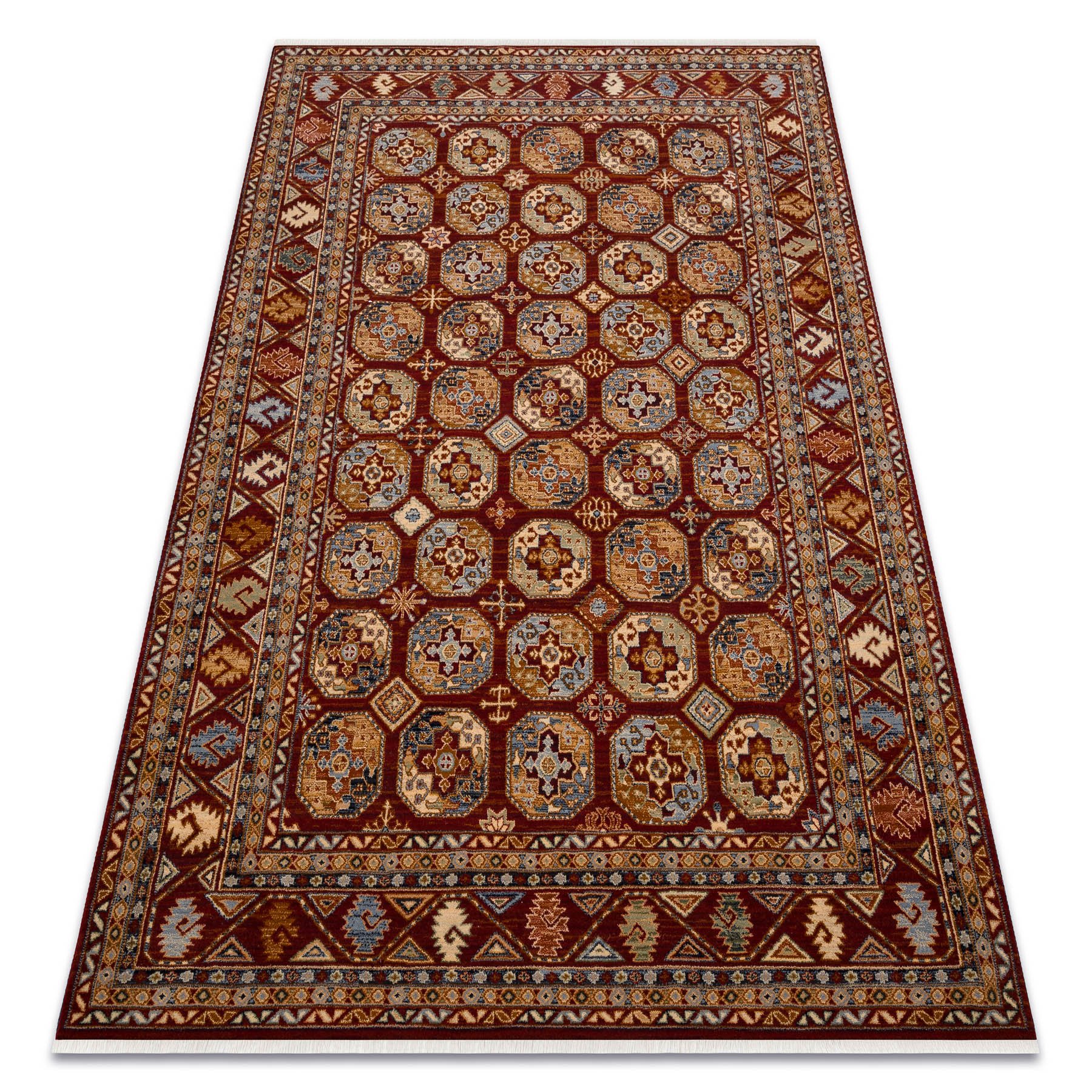 Dywan KESHAN Frędzle, Ornament, ramka orientalny 7874/53588 bordo czerwony 160x230 cm
