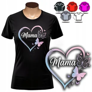 KOSZULKA DAMSKA Z NADRUKIEM - MAMA MOTYLKI SERCE DZIEŃ MATKI - XS - Koszulki i topy damskie - miniaturka - grafika 1