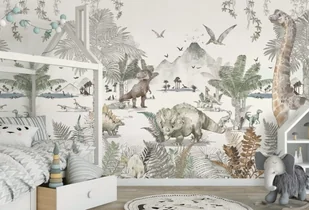 Dino World Green Tapeta w Dinozaury Do Pokoju Chłopca - Wyposażenie pokoiku dziecięcego - miniaturka - grafika 1