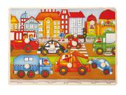 Układanki dla dzieci - Playme Top Bright Puzzle drewniane z pinezkami miasto holownik - miniaturka - grafika 1