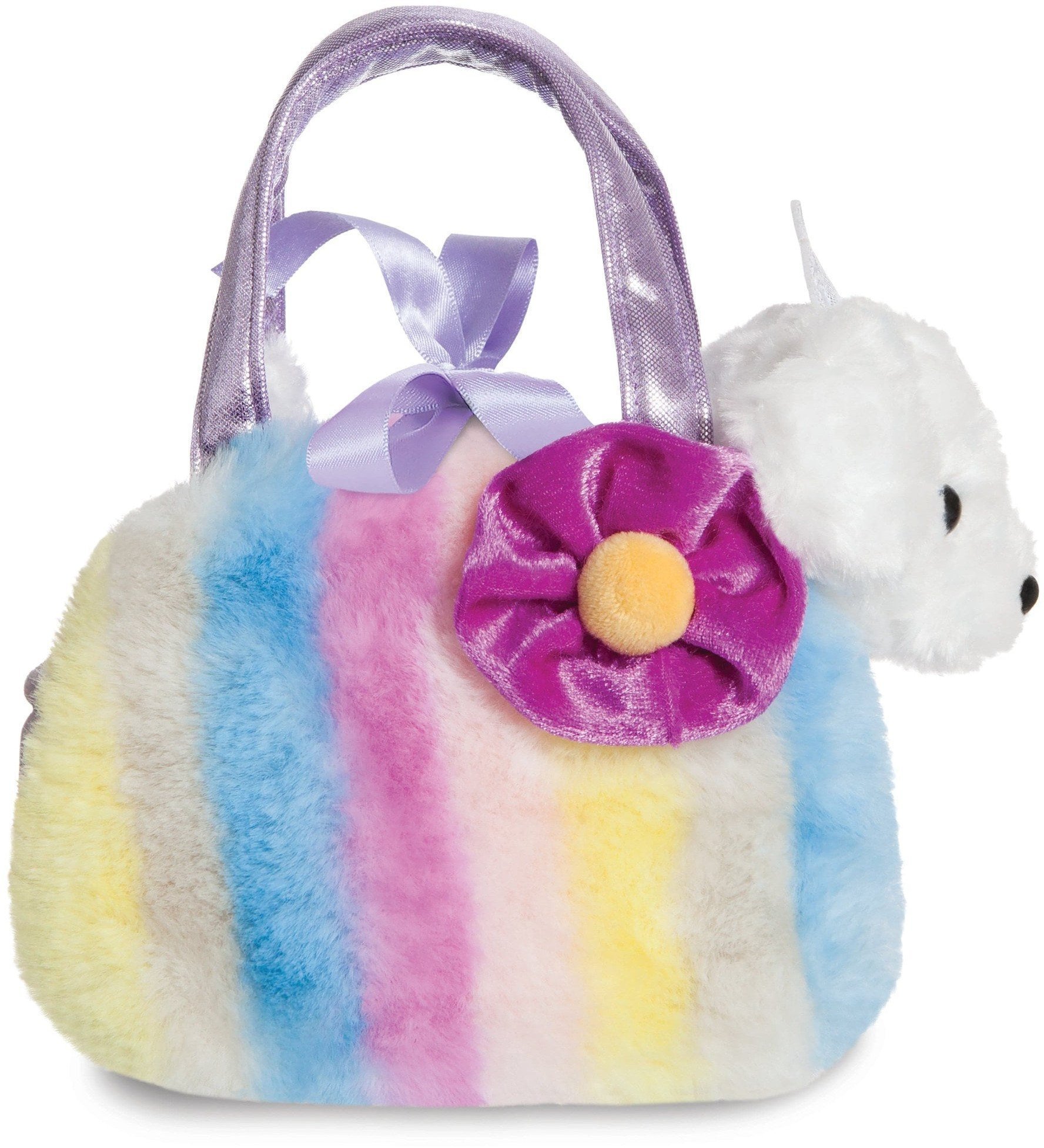 AURORA Fancy Pals Plush Puppy in a purple bag, 20 cm