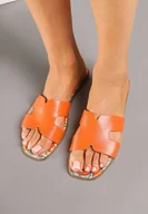 Klapki i japonki damskie - Pomarańczowe Klapki z Wycięciami i Geometrycznym Wzorem Purinna - miniaturka - grafika 1