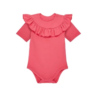 Body z falbanką koralowe, krótki rękaw 74 - Body dla niemowląt - miniaturka - grafika 1