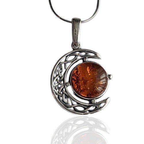 ankabizuteria.pl Zawieszka srebrna oksydowana z bursztynem KSIĘŻYC