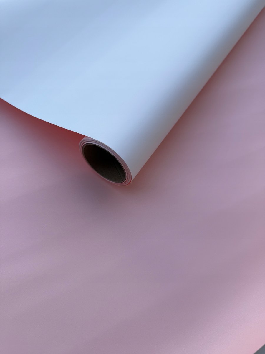 Papier Folia satynowy do pakowania 50cmX9m dwukolorowy Jasnoróżowy + Biały