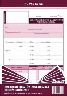 DRUK ROZLICZENIE KOSZTÓW ZAGRANICZNEJ PODRÓŻY SŁUŻBOWEJ A5 TYPOGRAF 02134 - Druki akcydensowe - miniaturka - grafika 1