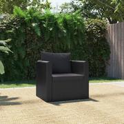 Ławki ogrodowe - vidaXL Fotel z poduszką, polirattan, czarny - miniaturka - grafika 1