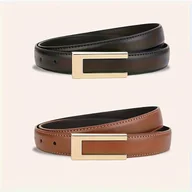 Paski - TEMU 2 szt. Damskie Wąski Pasek - Złoty Metalowa Klamra, Regulowany Rozciągliwy Pas w Kolorze Brązowym/Czarnym Minimalistyczny do Spodni Dżinsowych, - miniaturka - grafika 1