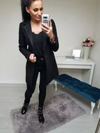 Płaszcze damskie - WŁOSKI JESIENNY ELEGANCKI KLASYCZNY PŁASZCZ NA PODSZEWCE SOPHIA CZARNY - ETNEE - miniaturka - grafika 1