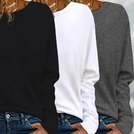 Bluzki damskie - TEMU Zestaw Trzech Jednokolorowych Koszulek z Długim Rękawem - miniaturka - grafika 1