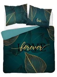 Detexpol Pościel bawełniana 220x200 Love liście turkusowa złota 4331 A Home 130 - Pościel - miniaturka - grafika 1