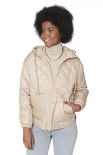 Trendyol Damska bluza z kapturem, jednokolorowa, oversize, kurtka zimowa, beżowy, XS, BEŻOWY - Kurtki damskie - miniaturka - grafika 1