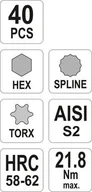 Bity - Yato zestaw bitów Torx, spline, imbus 40 sztuk YT-0400 - miniaturka - grafika 1