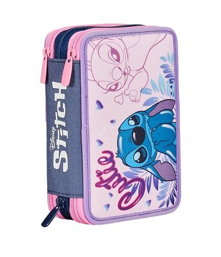 Disney Piórnik szkolny z 3 przegródkami, LILO i STITCH - 2CUTE, wielokolorowy - pojemnik na długopisy z wieloma przegródkami z ołówkami, długopisami i kolorami, Wielokolorowy, Taglia Unica, Nowoczesny