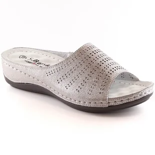 Skórzane klapki damskie komfortowe na koturnie różowe złoto S.Barski BN292 złoty - Klapki i japonki damskie - miniaturka - grafika 1