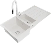 Zlewozmywaki z baterią - Mexen Andres zlewozmywak granitowy 1,5-komorowy z ociekaczem i baterią kuchenną Savita, biały - 6515-20-672601-20 - miniaturka - grafika 1