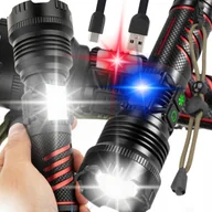 Latarki - MOCNA Latarka LED Taktyczna Wojskowa SZPERACZ Wodoodporna AKU USB POWERBANK - miniaturka - grafika 1