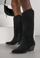 Kozaki damskie - Czarne Kozaki Typu Kowbojki na Stożku z Naturalnego Zamszu Adeora - miniaturka - grafika 1