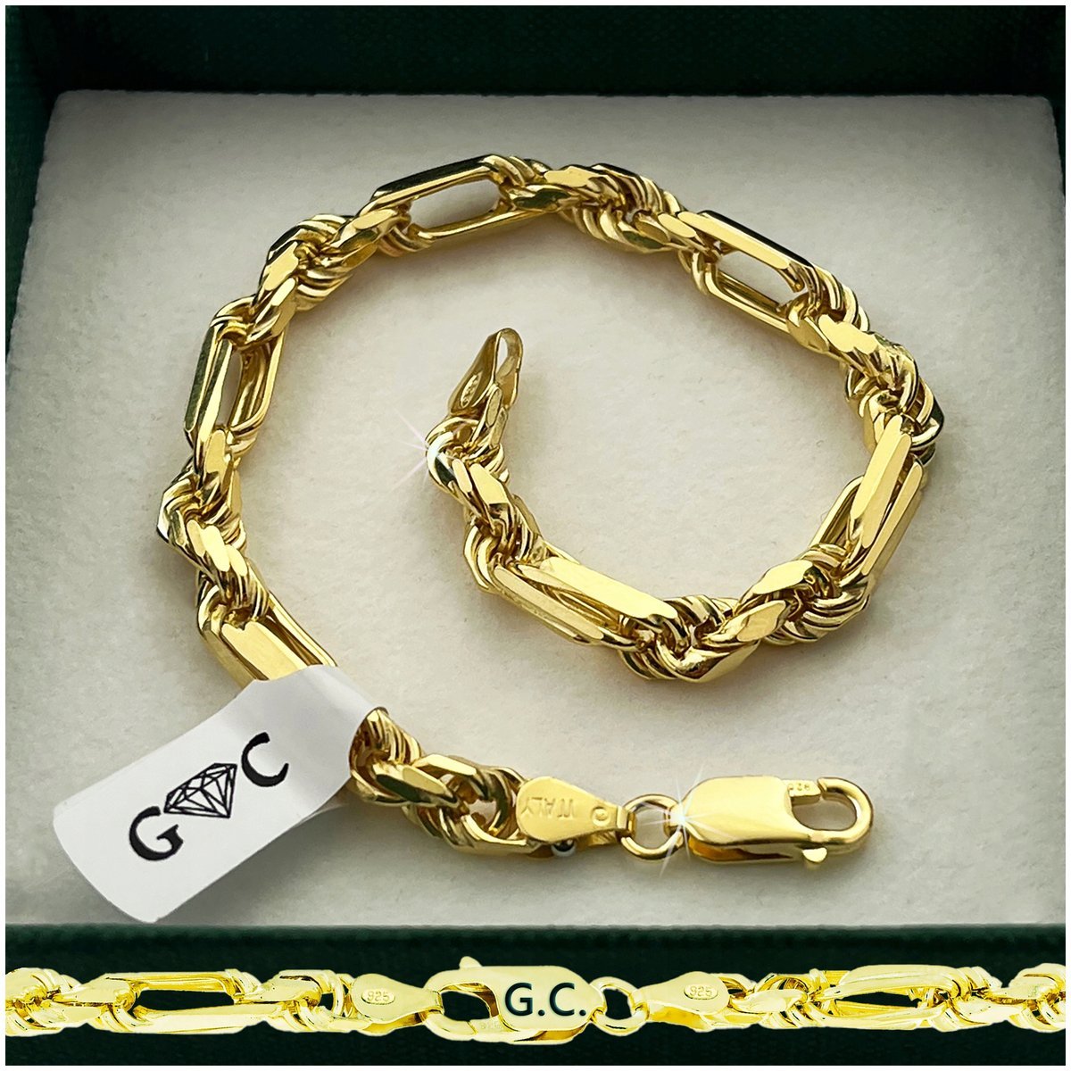 ZŁOTA BRANSOLETKA MĘSKA, SREBRO PRÓBA 925, POZŁACANA, DLA FACETA 22cm/6mm