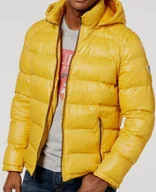 Kurtki męskie - Kurtka męska GUESS – żółta bomberka z odpinanym kapturem, rozmiar M - miniaturka - grafika 1