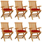 Fotele i krzesła ogrodowe - vidaXL Lumarko Krzesła ogrodowe, czerwone poduszki, 6 szt., drewno tekowe! 3062562 - miniaturka - grafika 1