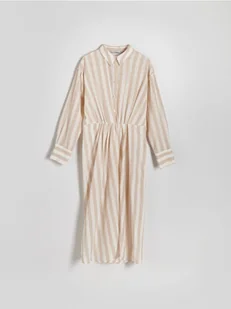 Reserved - Koszulowa sukienka midi z lyocellem - beżowy - Sukienki - miniaturka - grafika 1