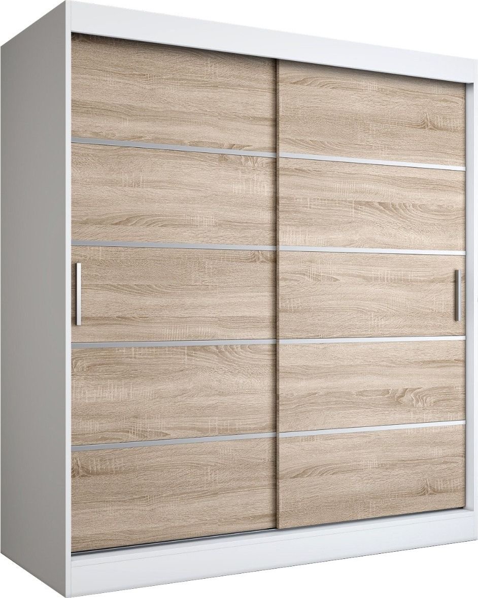 MKPOL Szafa przesuwna MODUO COMFORT 180 biała mat/dąb sonoma z listwami