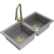 Zlewozmywaki z baterią - Mexen Mario zlewozmywak granitowy 2-komorowy z baterią kuchenną Elia, szary - miniaturka - grafika 1