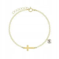 Bransoletki - Bransoletka Złota z Krzyżykiem Perła 925 Łańcuszek Prezent DEDYKACJA GRATIS - miniaturka - grafika 1