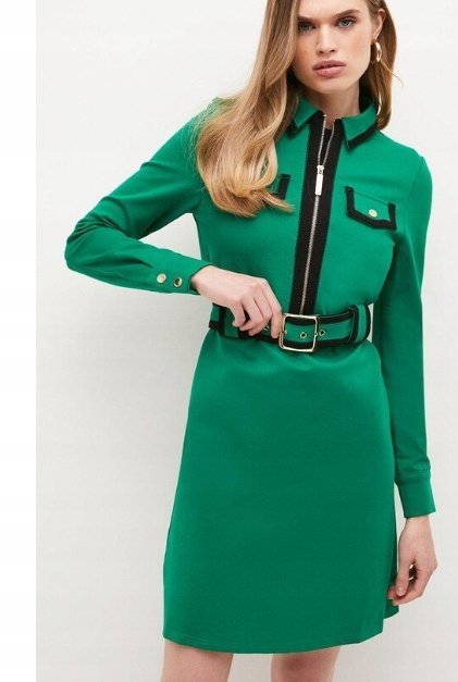 KAREN MILLEN SUKIENKA Z DŁUGIM RĘKAWEM KHAKI 34 2A5F6_B* T5A
