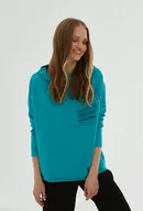 Bluzy damskie - Turkusowa bluza z imitacją kieszeni - Femestage - miniaturka - grafika 1