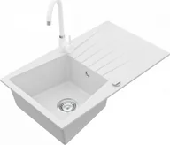 Zlewozmywaki - Mexen Zlewozmywak  Cesar granitowy 1-komorowy z ociekaczem i baterią kuchenną Telma, biały - 6514-20-670200-20 - miniaturka - grafika 1