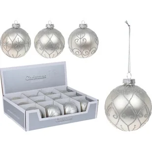 Bombka szklana brokatowa 8 cm srebrna - Bombki - miniaturka - grafika 1