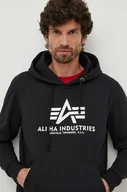 Bluzy męskie - Alpha Industries bluza Basic Hoody męska kolor czarny z kapturem z nadrukiem 178312.03 - miniaturka - grafika 1
