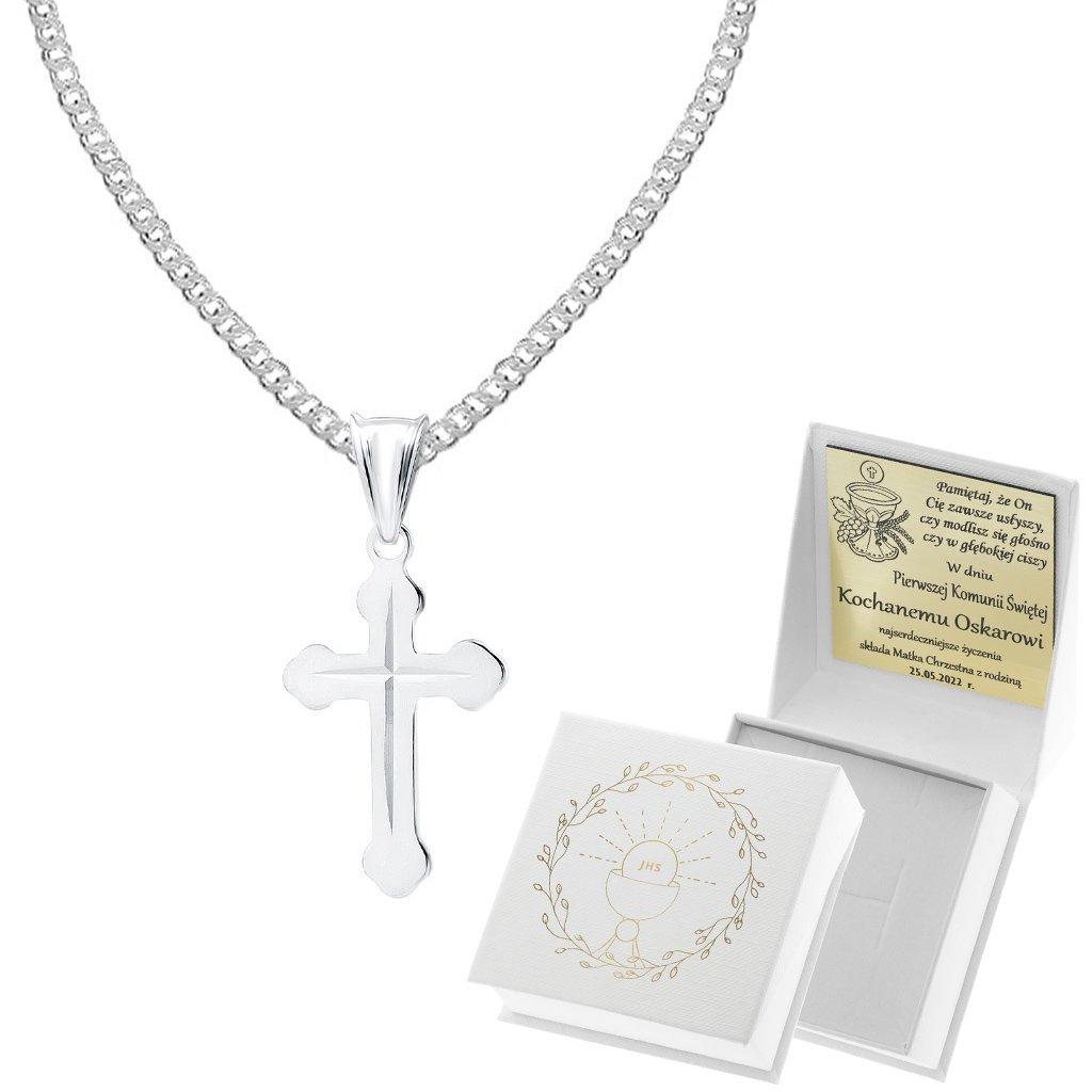 Srebrny łańcuszek z krzyżykiem frezowany SREBRO 925 BIERZMOWANIE