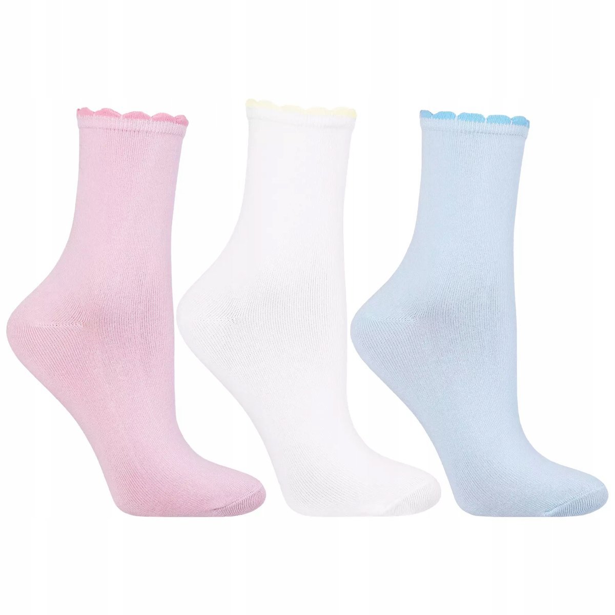 3X Skarpetki Damskie Długie Bawełniane Z Falbanką Kolorowe Moraj 35-38