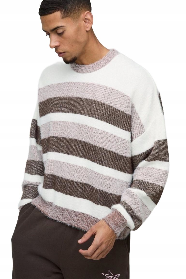 BOOHOOMAN SWETER W PASKI Z MIĘKKIEGO MATERIAŁU Z OKRĄGŁYM DEKOLTEM XL Z3A