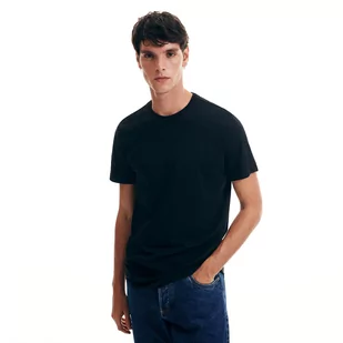Reserved Bawełniany t-shirt basic - Czarny - Koszulki męskie - miniaturka - grafika 1