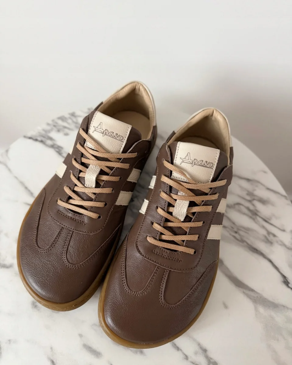 Buty Barefoot Skórzane Brązowe Sneakersy Zero Drop Szerokie Noski Półbuty damskie minimalistyczne obuwie do chodzenia, sznurowane