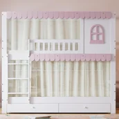 Łóżka dla dzieci i młodzieży - Drewniane łóżko piętrowe - 90x200 cm - z 2 szufladami i półkami - Biało-różowe (z zasłonami) - miniaturka - grafika 1