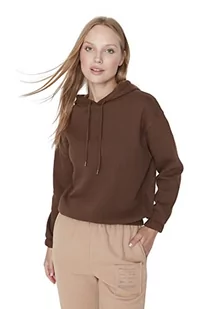 Trendyol Damska bluza z kapturem zwykła, brązowa, L, Brązowy - Bluzy damskie - miniaturka - grafika 1