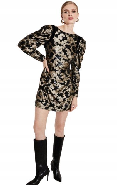KAREN MILLEN SUKIENKA CEKINOWA PROSTA MINI 42 1Y1T