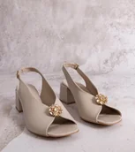 Półbuty damskie - Beżowe sandały na słupku skórzane Karino-36 - miniaturka - grafika 1