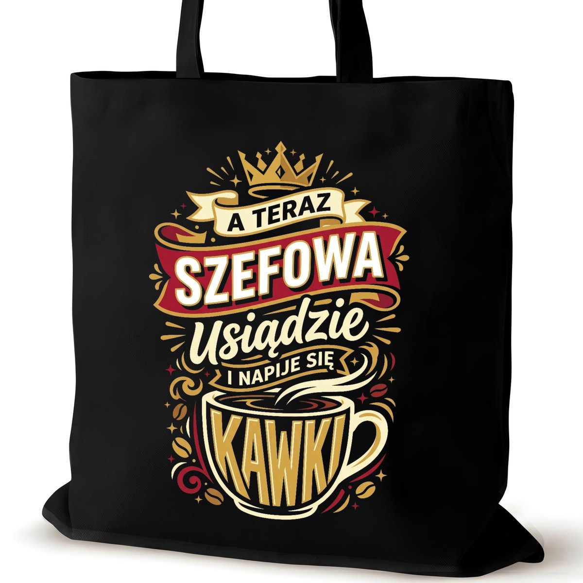 Torba bawełniana dla szefowej czarna na ramię napisem pracy duża usiądzie